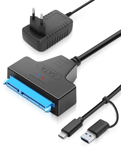 RUIZHI Cable SATA to USB 3.0, Adaptateur USB SA TA pour 2,5/3,5 HDD/SSD, avec 12V 2A Alimentation Câbles USB C Adaptateur pour Mac Os/Linux/Windows (SATA Adaptateur)