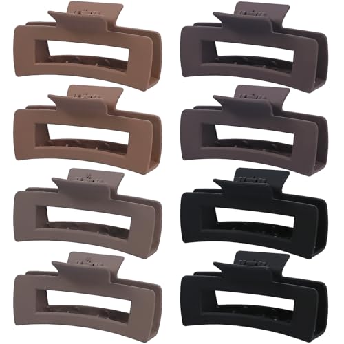 Mandydov 8 Pcs Large Hair Claw Clips 4.1 Inch Non-slip Big Square Matte Claws for Women, Strong Hold Banana Clips for Thick Thin Hair
