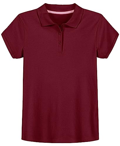 Image of IZOD Girls' School Uniform Short Sleeve Polo Shirt, Button Closure, Comfortable & Soft Interlock Fabric