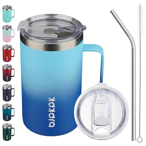 Image of BJPKPK 25oz Insulated Coffee Mug with Handle, Stainless Steel Travel Mug | Keeps Drinks Hot & Cold, Double Wall Vacuum, 2 Lids Included, BPA-Free Coffee Tumbler for Home, Office & Travel