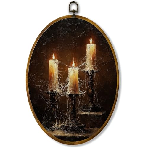 Vintage Gothic Candle Oval Framed Canvas Wall Art