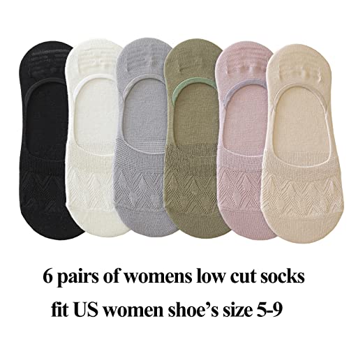 Bivolu Womens Low Cut Thin Breathable Cotton Socks With Cushion Non Slip Comfortable Causal No Show Socks For Women Solid Liner Flats Socks 6 Pack (Mulitcolors) Size 5-9 #TOP5