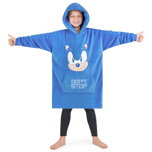 Image of Sonic The Hedgehog Fleece Hoodie Blanket for Boys and Teenagers Oversized Fleece Poncho One Size Gaming Gifts for Boys (Blue)