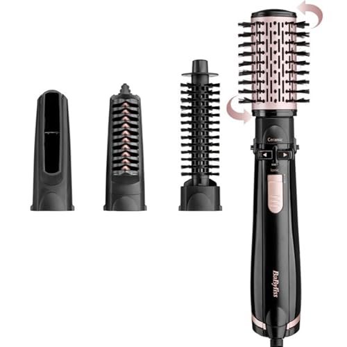 BaByliss Brosse soufflante rotative Dry, Straighten and Style - Pour sécher, lisser et mettre en forme, Fonction ionique, Avec 4 accessoires interchangeables, Noir, AS200E