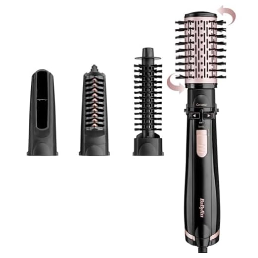 BaByliss Dry, Straighten and Style - Rotierende Warmluftbürste, 1000W Ionen Rundbürstenföhn mit 4 Aufsätzen zum Föhnen, Glätten, Volumen kreieren, Schwarz, AS200E