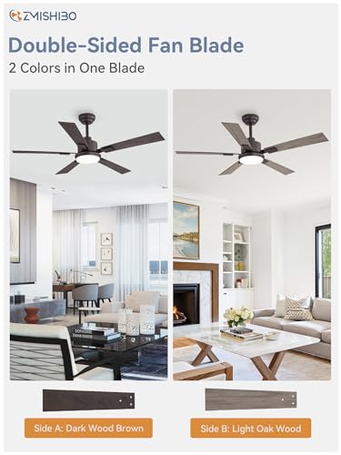 Image of ZMISHIBO 52 inch Bronze Ceiling Fans with Lights and Remote, Indoor /Outdoor Farmhouse Ceiling Fan for Bedroom Living Room Patio, 6 Speed Reversible Quiet DC Motor, 3 CCT, Dual Finish Blades
