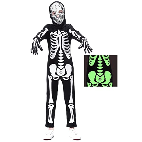 Yolsun Skeleton Costume For Kids Glow In The Dark Bone Skull Outfit For Halloween (Small, Black) #TOP2