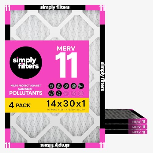 Simply 14x30x1 Air Filter MERV 11 4 Pack For Home AC Furnace & HVAC (Actual Size: 13.75x29.75x0.75) DUST Pet & Allergy Control