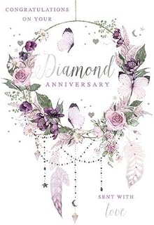Pizazz Beautiful Diamond Anniversary Congratulations Card From the Range by Nigel Quiney - Dusky Flower Wreath with a Stunning Silver Foil Finish - Greeting Card For Both of You (NQ-HS506)
