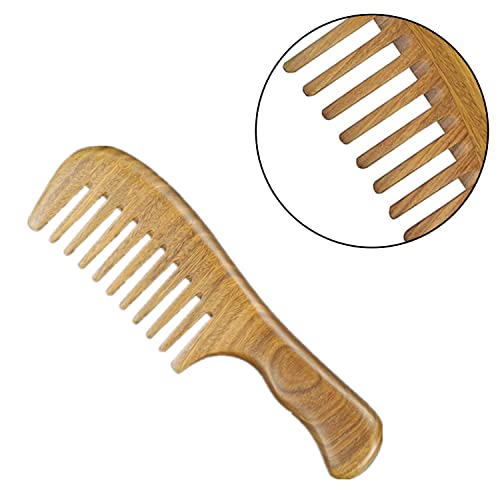 Foto von DAQUSU Handgemachte Kamm Grün Sandelholz Antistatischer Holzkamm Breiter Zahnkamm Massage Kamm Haarpflege Kamm für Frauen Männer Langes Lockiges Haar