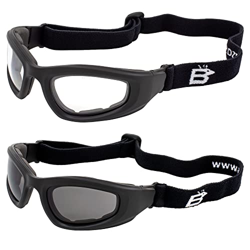 Birdz Eyewear Soar Safety Padded Motorcycle Goggles 2 Pairs Black Frames with Clear & Smoke Lenses by Birdz - Used condition - CA$16.52