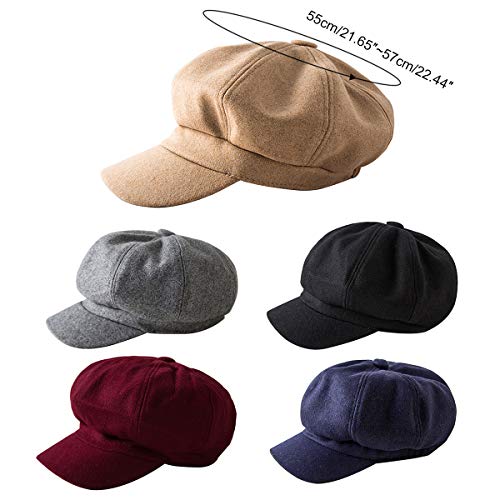 Queenbox Womens Octagonal Beret Cap Wool Beret Newsboy Hats Visor Beret Cabbie Hat Wine Red #TOP3