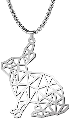 QIAMNI Hollow Rabbit Animal Stainless Steel Silver Gold Pendant Necklace for Women Men Premium Clavicle Chain Charm Personality Gift