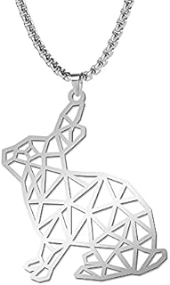 QIAMNI Hollow Rabbit Animal Stainless Steel Silver Gold Pendant Necklace for Women Men Premium Clavicle Chain Charm Personality Gift