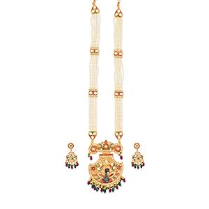 Meira Jewellery Gold Plated Mina and Kundan Work Long Pearl Set for Women 5 41o0pStiW2L. SL500 . SS300