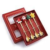 Acewen 4 Stück WeihnachtsKaffeelöffel mit roter GeschenkBox, kreativer Weihnachtsbaum...