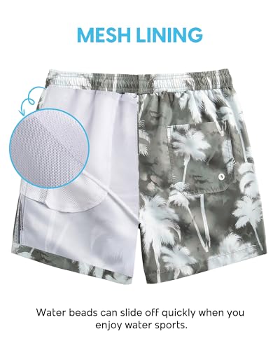 Turnshine Mens Swim Trunks 5 Inch Swimming Shorts with Mesh Lining Quick Dry Bathing Suits for Men Swimwear Coconut Gray XX-Large — view 2