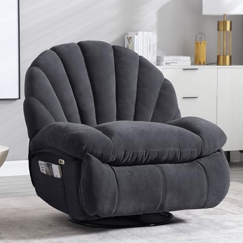 HOMYEDAMIC Power Recliner Chair Swivel, Comfortable Soft Fabric Shell Shape with Storage 360 Swivel Electric Big Tall Single Reclining Sofa for Adults Living Room Bedroom(Gray)