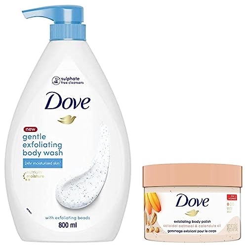 Dove Exfoliating Body Polish Scrub, 298g & Dove Gentle Exfoliating Nourishing Body Wash, Mild Cleanser Moisturizes Skin, Balances Ph, For All Skin Type, 800 ml
