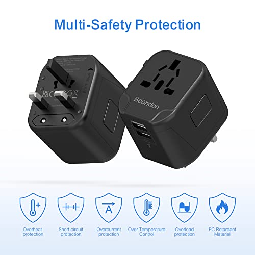 [2-Pack] Beondon Universal Travel Plug Adapter All In One International Adaptor European Travel Power Converter With Ac Plug And 2.4A 2Xusb Charger Ports #TOP7