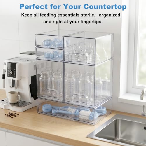Clear Baby Bottle Organizer, 6-Piece Modular Stackable Acrylic Bins Set by Zquilabon - Used condition - Image 5