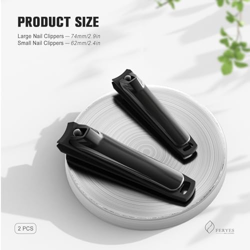 FERYES Elegant Nail Clippers 2-Piece Set - Toenail Clippers and Fingernail Clippers, Sharp Nail Cutters for Men and Women, Precision Grooming for Stunning Nails - Black