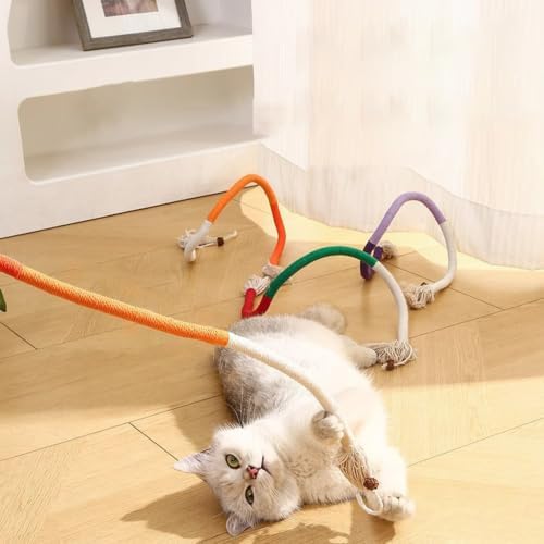 3Pcs Cat Chew Ropes Interactive Safe Teeth Cleaning Chew Toys for Indoor All Breeds Orange Purple Red — 사진 4