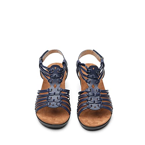 Dream Pairs Women's Strappy Wedges Open Toe Ankle Strap Sandals Comfort Dress Shoes Sdpw2350W,Navy,8 #TOP30
