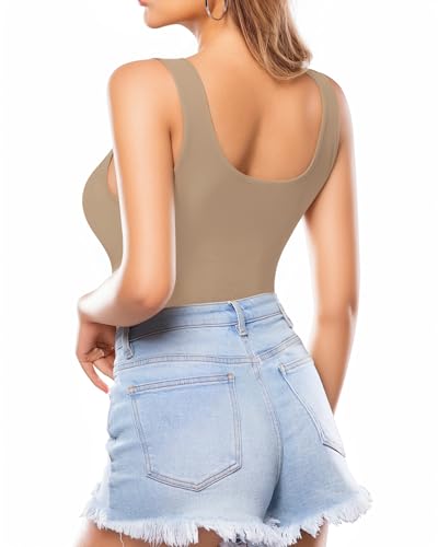 Image of MANGOPOP Women's Tank Top Bodysuit Scoop Neck Sleeveless Body Suits Sexy U-Back Backless Going Out Tops