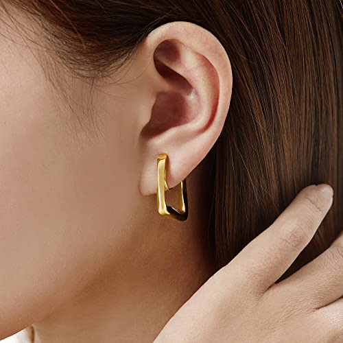 Yurielys Clip On Hoop Earrings For Women, Chunky Gold Hoop 18K Gold Plated Fashion Geometry Square Fake Piercing Non Pierced Earrings #TOP1