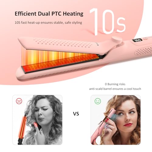 MESCOMB 360° Airflow Styler – 1 Inch 2-in-1 Hair Straightener & Curler with Vented Cool Air for Style Locking, Extra Long Flat Iron, Dual Voltage for European Travel
