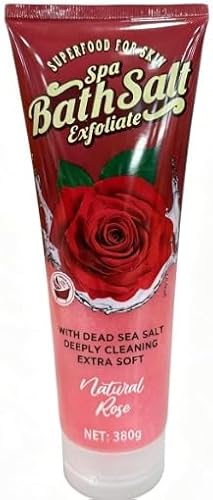 Fruit of the Wok ali Natural Spa Bath Salt Exfoliate 380g - Gentle Dead Sea Salt Body Scrub for Deep Cleansing & Soft Skin (Natural Rose)