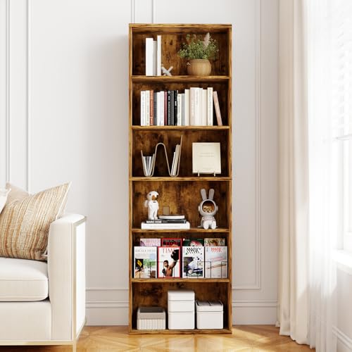 Levede 6 Tier Bookshelf, Industrial Display Bookcase with Adjustable Shelves, Storage Standing Open Shelf Unit, Freestanding Storage Rack for Home Office Living Room, Kitchen, Bedroom