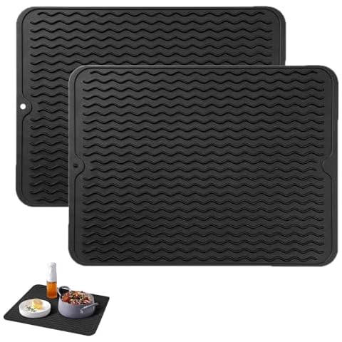 Sink Mat Hot Pan Surface Silicone Mat, 2PCS Anti-Slip Drainage Mat 40x30cm Multi-Purpose Silicone Mat for Kitchen Drying Mat Flexible Heat-Resistant Mat Cover