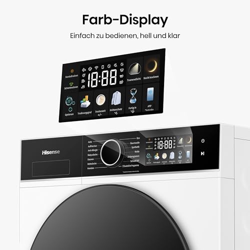 Hisense DH3I802BWCD, 8KG, Kondensation mit Wärmepumpe, 18 Programme, ConnectLife, Feuchtesensor, Anti Crease, TwinAir,Schwarz- Weiß, Energieeffizienzklasse C