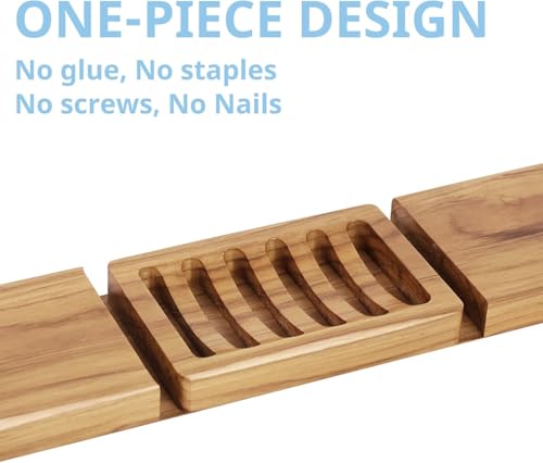 HTB Seifenhalter mit Schlitzen, Teakholz aus Holz, Küche, Schwammhalter, selbstentleerende Seifenschale für Dusche, Waschbecken, Badezimmer, Badewanne, Wohnmobil 5