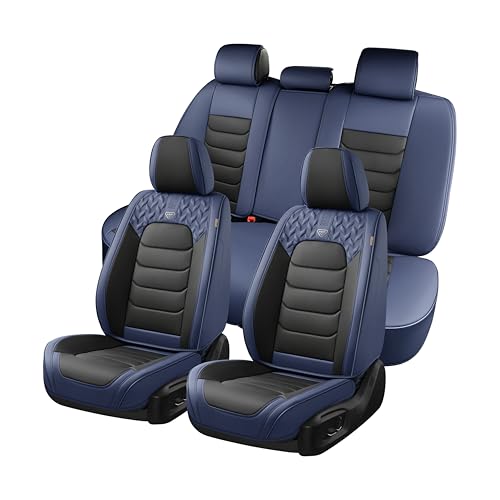 Image of FLORICH Car Seat Covers Full Set, Leather Seat Cover, Front and Rear Seat Covers 5 Seats, Waterproof Car Seat Cushion Protector Accessories for Sedan SUV Pick-up Truck (Blue&Black, Full Set)