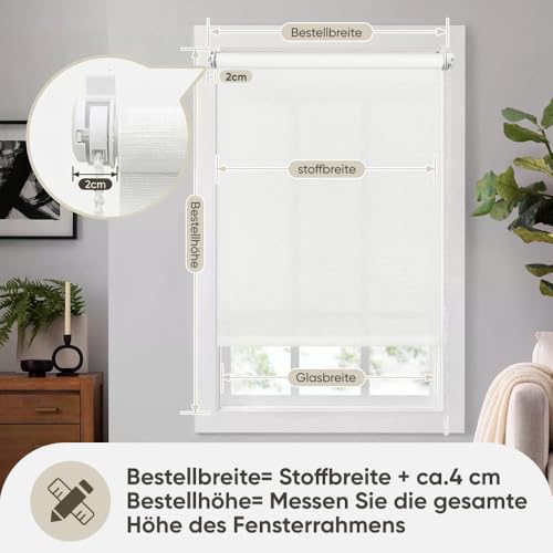 Sekey Lichtdurchlässig Seitenzugrollo ohne Bohren Klemmfix Fensterrollo Sichtschutz und Sonnenschutz 130x150cm Weiß – Ansicht 5