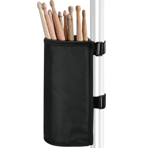 Gainspra Drumstick Holder Bag - Drum Stick Holder with Straps for Drum Kit & Music Stand, Portable Drumstick Bag Holds up to 5 Pairs Mallets, Brushes, Beaters
