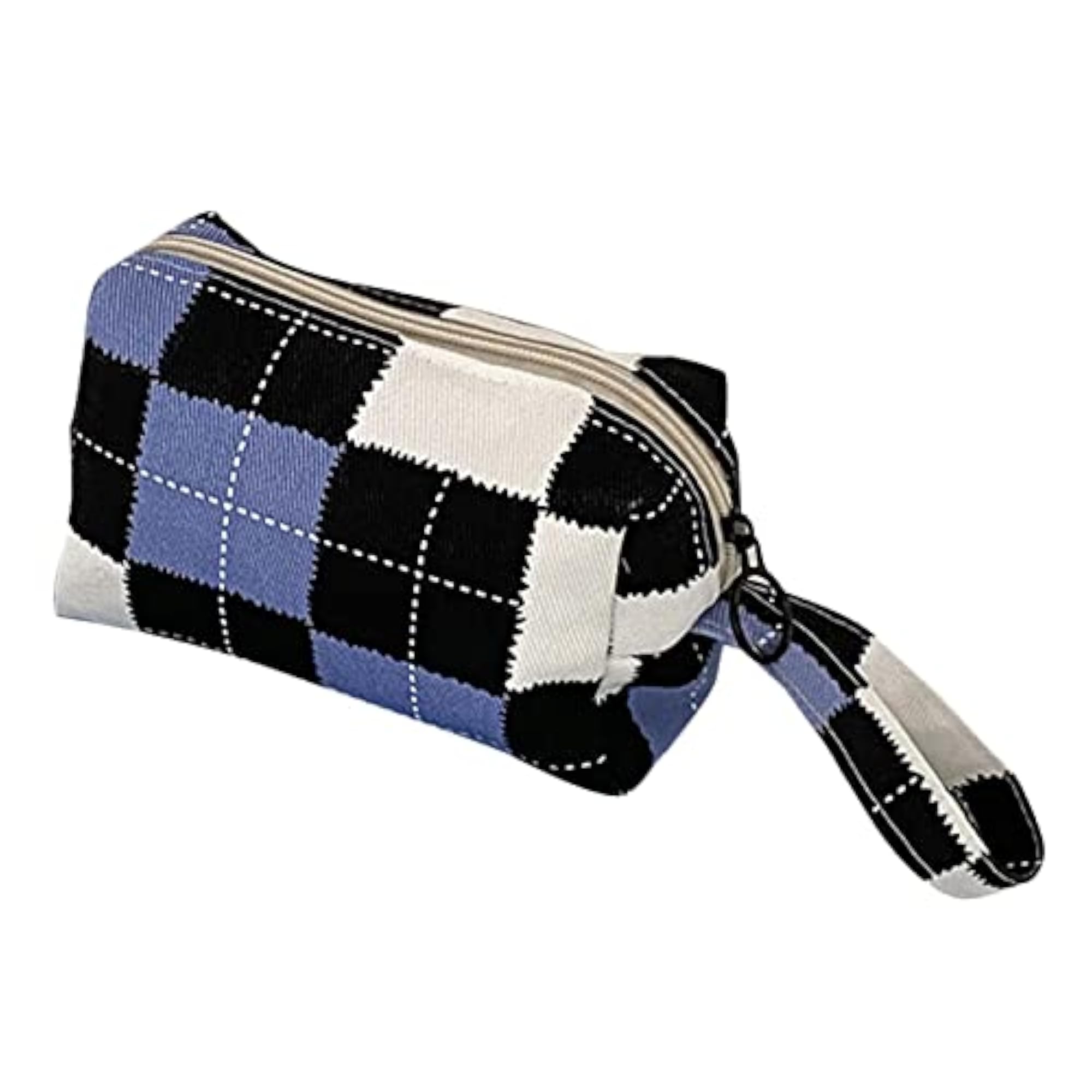Canvas Toiletry Bag Organizer with Handle Strap, Black Purple Plaid
