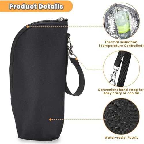 Xspring Yalıtımlı Şişe Çantası, Termal Bebek Biberon Çantası, Pamuk Astarlı Emzirme Çantası, Taşınabilir Anne Sütü Saklama Çantası, Bakıcı ve Seyahatler İçin Pratik Çözüm (Siyah) - Görsel 7