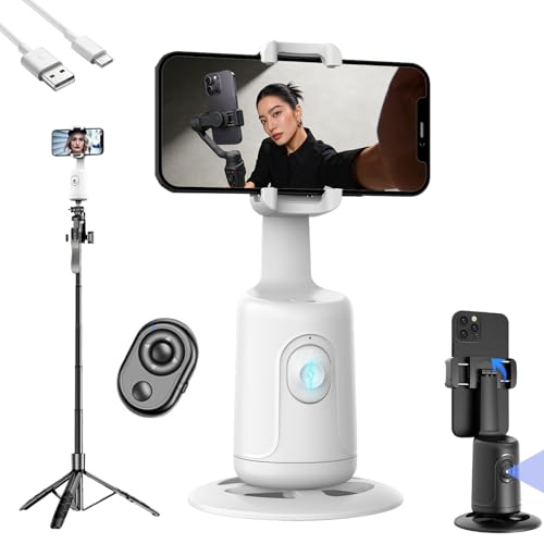 Ai-Powered Fully Automatic Tracking Phone Gimbal, Ai Follow Shot 360° Rotation Auto Face Tracking Tripod, Stainless Steel Rod Stand Circular Base with Remote and Gesture Control for All Platforms (E#)