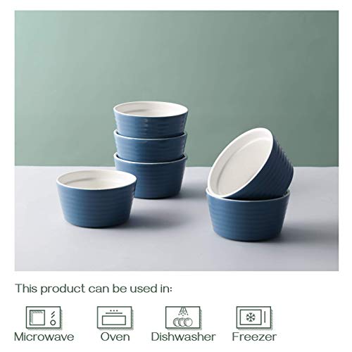 Dowan Ramekins 6 Oz Oven Safe, Porcelain Ramekins Souffle Dish, Creme Brulee Ramekins, Ramekins For Baking, Stackable Ramekin For Pudding, Spinach Souflees, Set Of 6, Airy Blue #TOP3