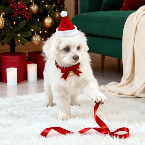 Collar de Navidad para gatos con cascabel ajustable y pajarita para perros 3
