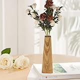 Large Hand Carved Wood Live Edge Vase,Wood Large Decorative Vase for Artificial Flower Living Room,Bedroom,Table,Hand Drawing Pattern Vase,Each one Will Vary (15")