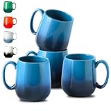 Hasense Coffee Mugs Set of 4, 15 Ounce Coffee Cups with Comfortable Handle, Ceramic Mug Set Ideal for Hot or Cold Drinks, Coffee, Cocoa, Latte, Americano, Tea, Milk, Gradient Blue