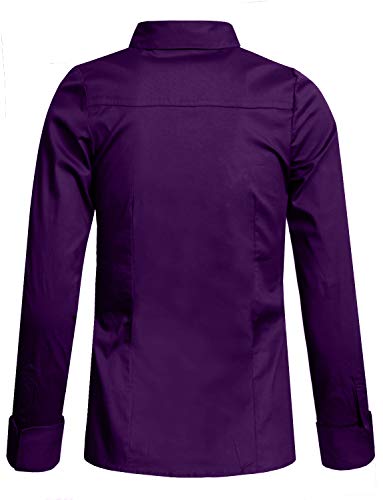 J. Lovny Girl's Basic Casual Long Sleeve Roll Up Button Down Blouse Shirts Purple #TOP2
