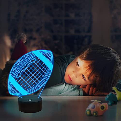 Image of FULLOSUN Football 3D Night Light, American Football 3D Illusion Lamp for Kids with Remote 16 Colors Changing, Creative Birthday Rugby Gifts for Boy Girl Bedroom Decoration