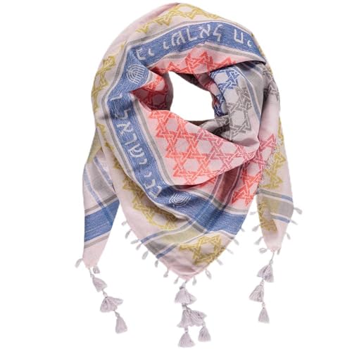 Semitic Tribes Multicolor Tassel Scarf, Pink Jewish Sudra, Desert Keffiyeh, 100% Cotton, Woven, Unisex