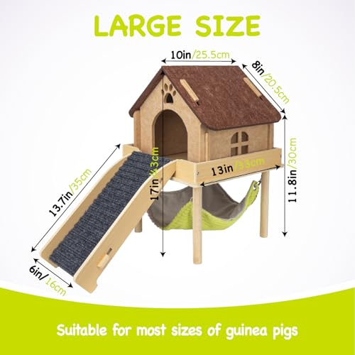 BESNEW 3 in 1 Enlarged Guinea Pig Hammock,Wooden Guinea Pig Hideout with House & Platform & Stairs Small Animal Toys for Hiding Sleeping Activities — view 4